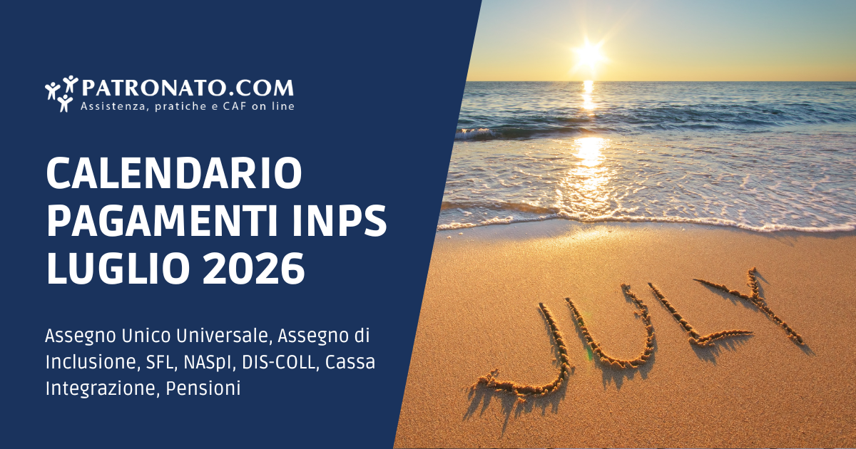 Calendario inps luglio 2026 date e giorni pagamenti