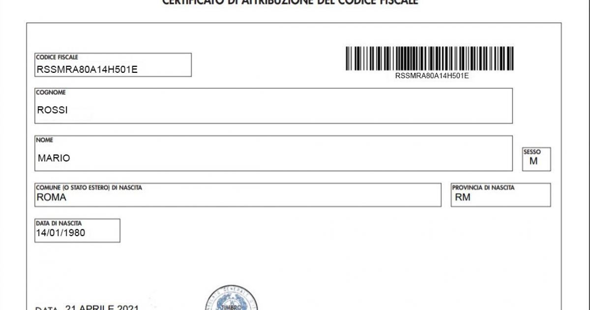 Certificato di Attribuzione Codice Fiscale