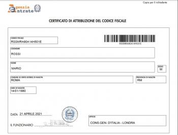Certificato di Attribuzione Codice Fiscale
